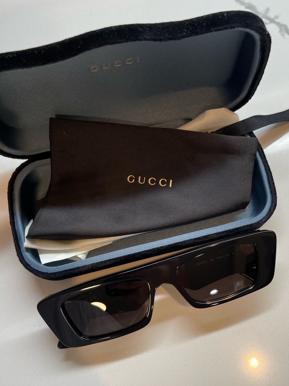 NWO TAGS GUCCI GG1331S Black Chunky Polarized Rectangular Black Sunglasses